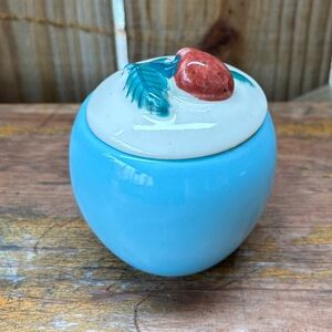 Vintage Abingdon Pottery Blue Strawberry Jam Jar with Lid Replacement